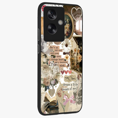 Aesthetic Brown Vintage Collage Glass Case upright view showcasing nostalgic retro artwork with stylish vintage theme.