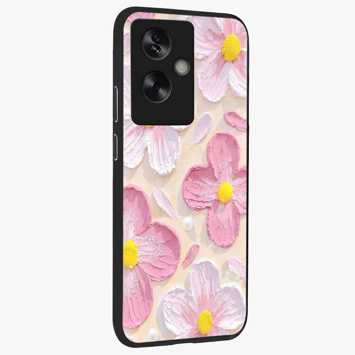 Blush Bloom Texture Glass Case upright view showcasing delicate blush floral texture with modern minimal style.