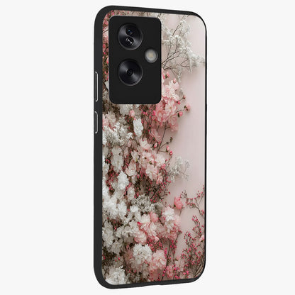 Blush Blossom Cloud Glass Case upright view showcasing calm floral cloud artwork with gentle dreamy theme.