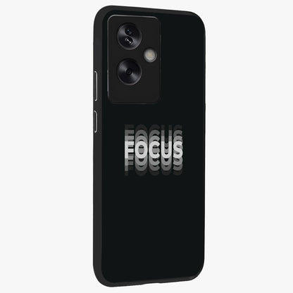 Focus Mode On Glass Case upright view showcasing strong typography statement with sleek motivational theme.