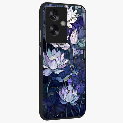 Gloss Petal Rush Glass Case upright view showcasing dynamic floral petal artwork with modern botanical theme.