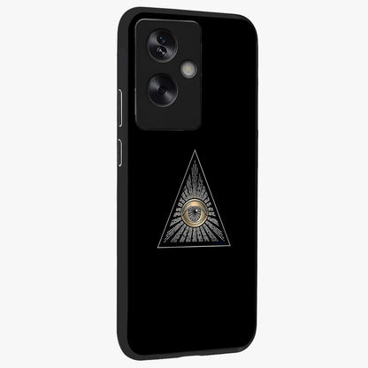 Illuminati Evil Glass Case upright view showcasing striking illuminati artwork with mysterious symbolic theme.