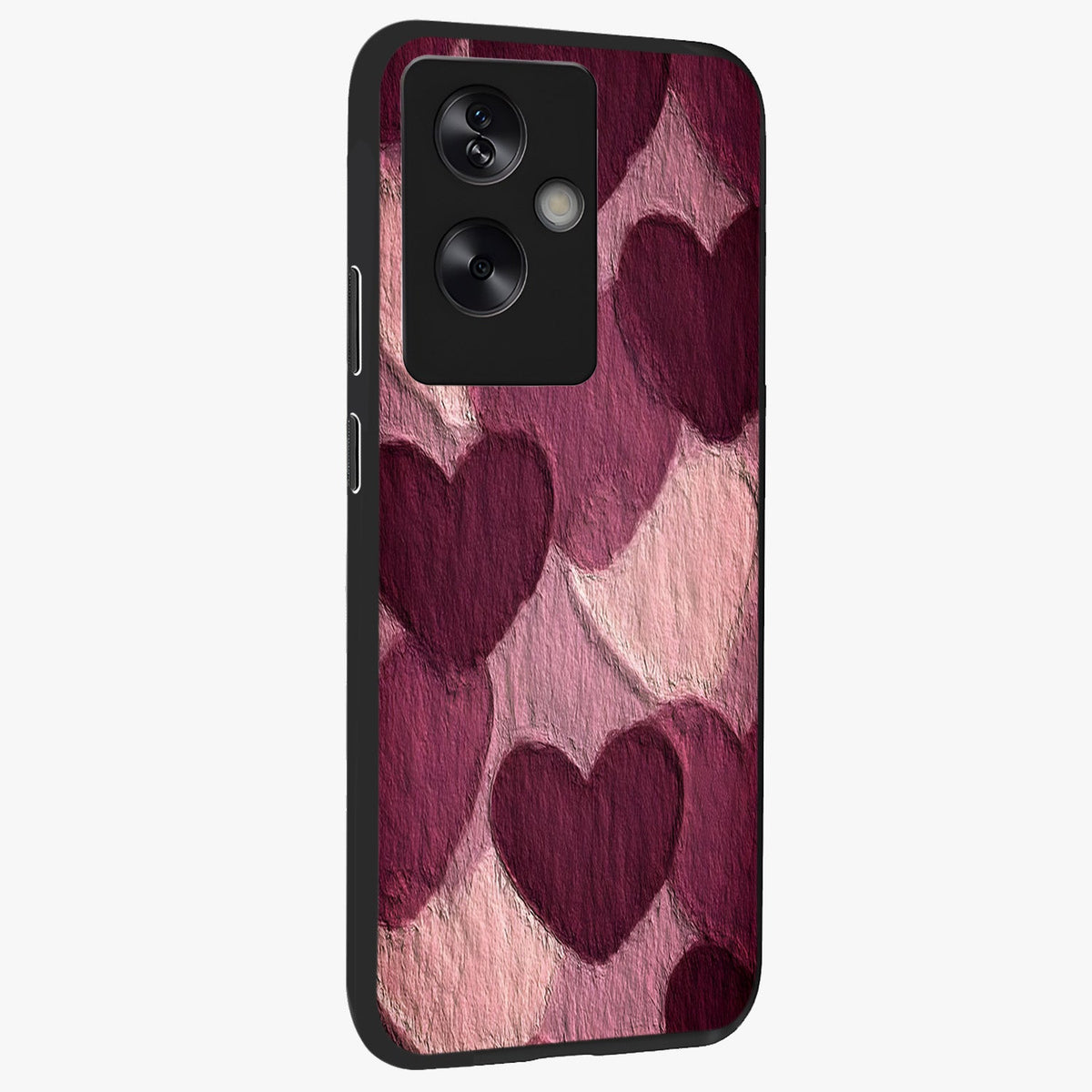 Layered Paper Hearts Glass Case upright view showcasing decorative layered heart artwork with sweet love theme.