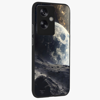 Lunar Horizon Glow Glass Case upright view showcasing radiant lunar artwork with calm cosmic theme.