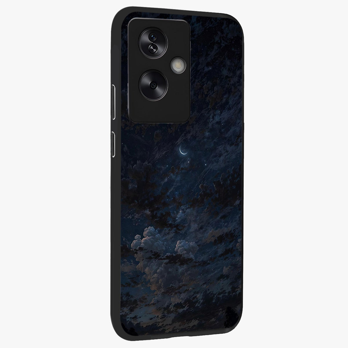Lunar Veil Silence Glass Case upright view showcasing calm moon themed artwork with serene night atmosphere.