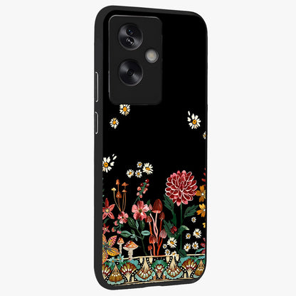 Midnight Bloom Pattern Glass Case upright view showcasing decorative floral artwork with deep night themed palette.