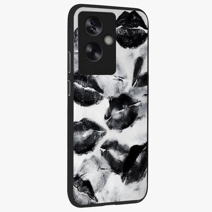 Midnight Kiss Marks Glass Case upright view showcasing stylish kiss mark artwork with trendy romantic theme.