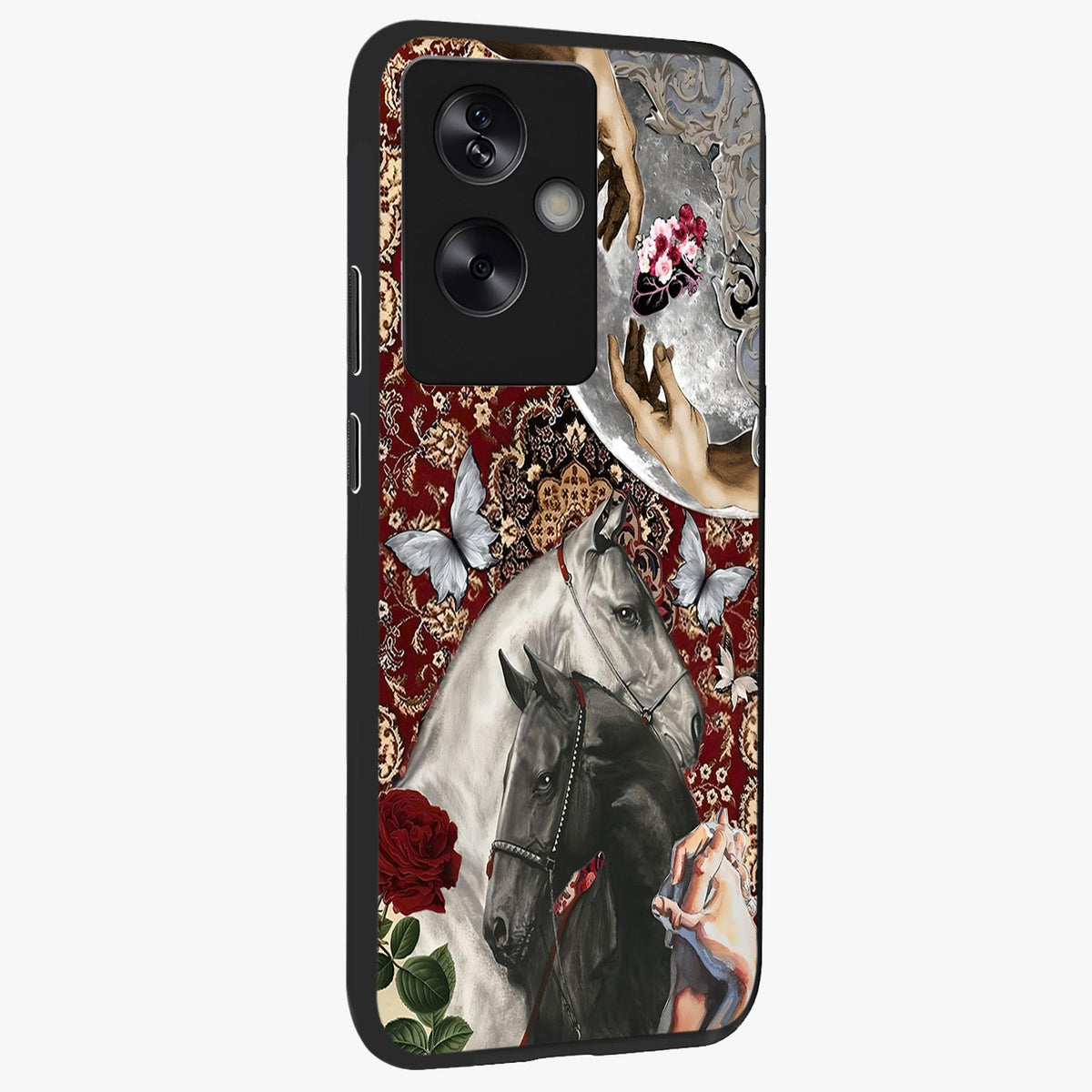 Moonlit Royal Stallion Glass Case upright view showcasing dramatic horse artwork with glowing moon themed design.