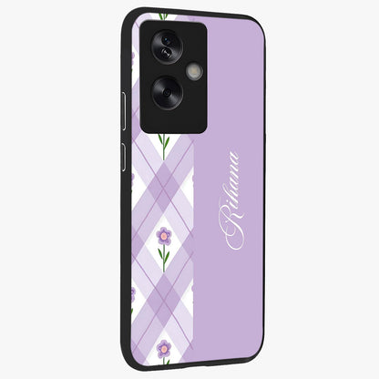 Purple Diamond Floral Glass Case upright view showcasing vibrant floral artwork with stylish geometric theme.
