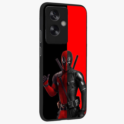 Red & Black Deadpool Theme Glass Case upright view showcasing energetic comic themed artwork with striking red and black design.