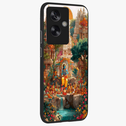 Sacred Sunlight Gods Glass Case upright view showcasing glowing divine artwork with sacred mythological theme.