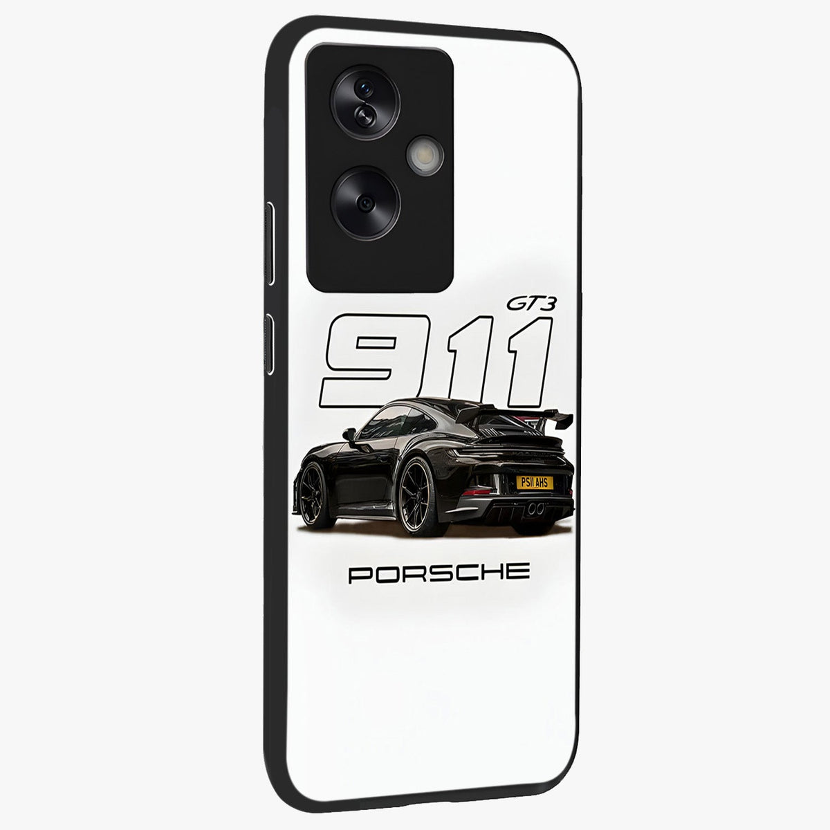 Turbo Legacy Icon Glass Case upright view showcasing bold racing inspired artwork with classic car theme.