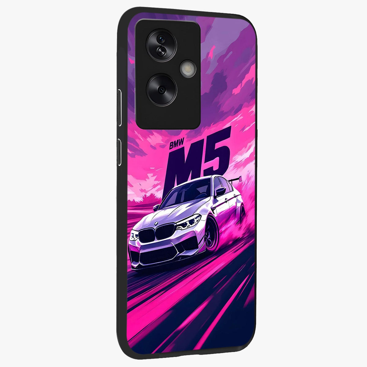 Velocity Drift Pulse Glass Case upright view showcasing powerful racing artwork with energetic motorsport theme.