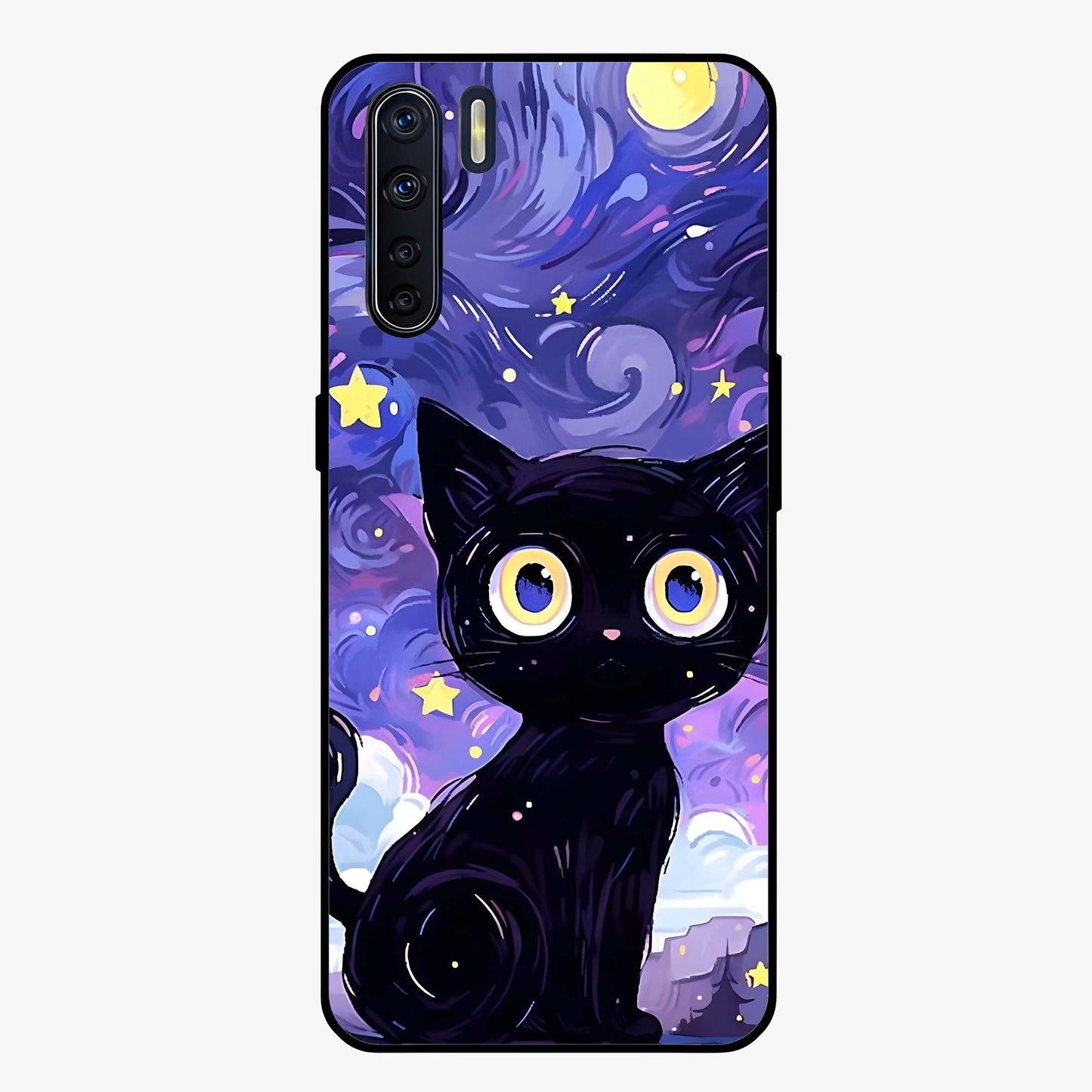 Abstract Cat Art Glass Case showing flat back view with artistic cat illustration and glossy glass finish.
