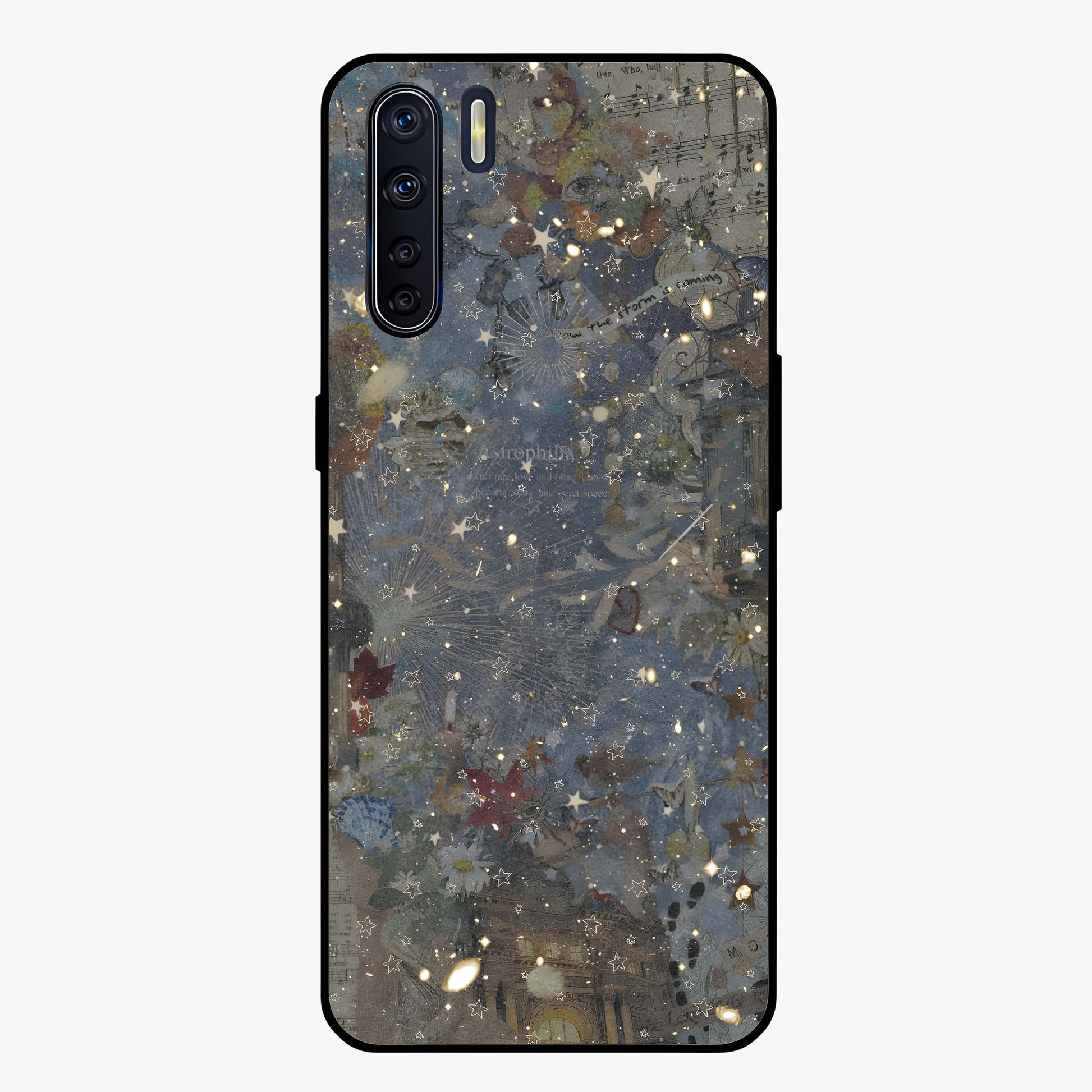 Aesthetic Astrolophia Glass Case showing flat back view with dreamy aesthetic design and glossy glass finish.