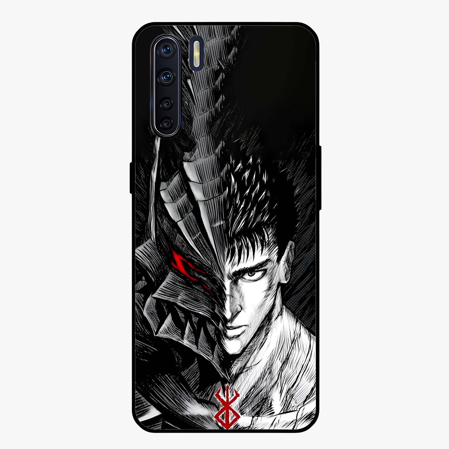 Berserker Blood Oath Glass Case showing flat back view with fierce warrior inspired artwork and glossy glass finish.