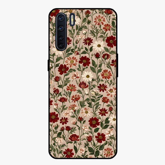 Biege Flower With Leaf Glass Case showing flat back view with soft beige floral artwork and glossy glass finish.