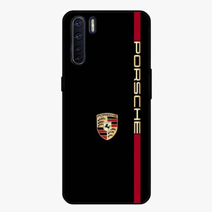 Black Minimal Porsche Glass Case showing flat back view with sleek minimal sports car artwork and glossy glass finish.