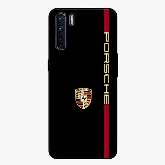 Black Minimal Porsche Glass Case showing flat back view with sleek minimal sports car artwork and glossy glass finish.