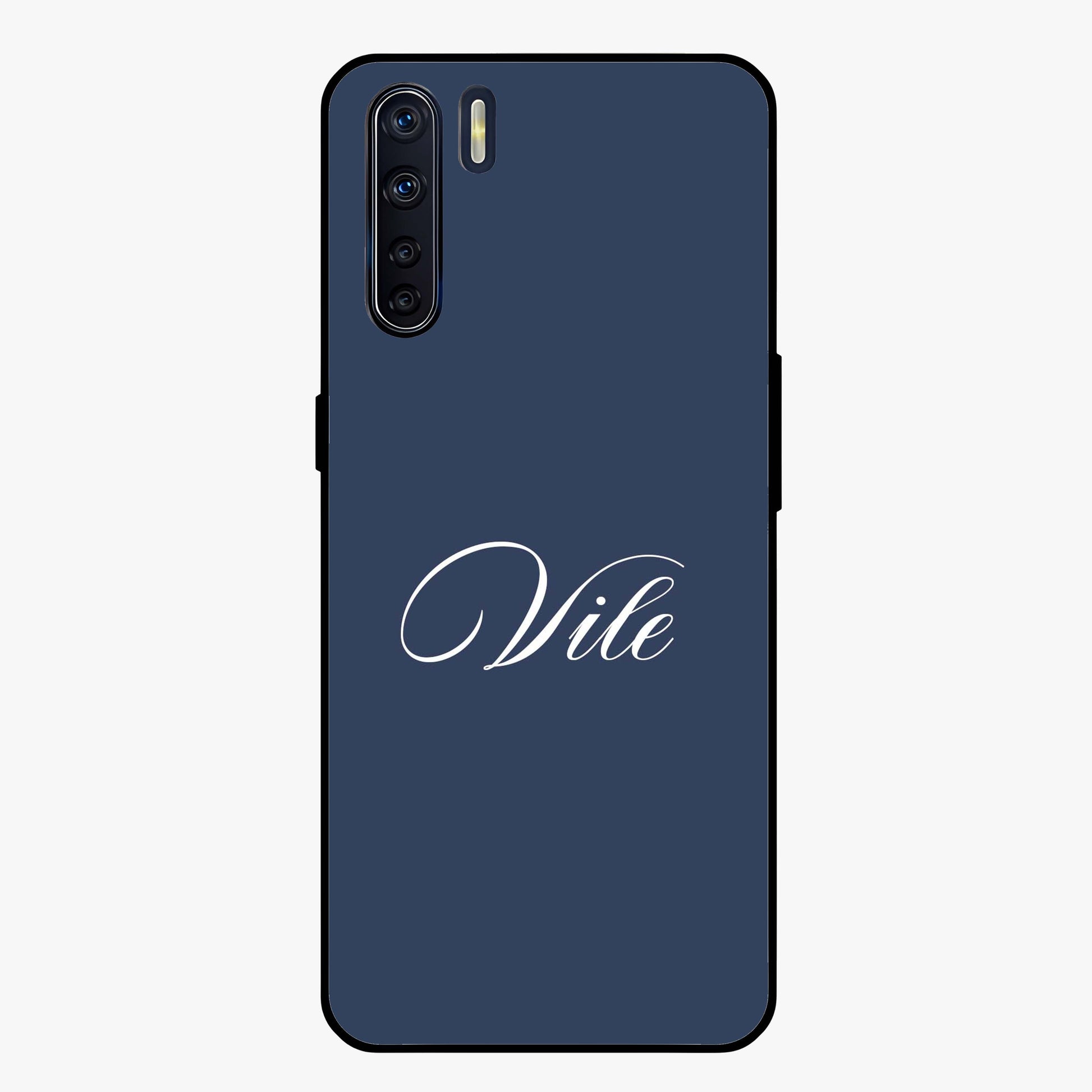 Blue Background Personalized Custom Name Glass Case showing flat back view with minimal blue background and custom name design.
