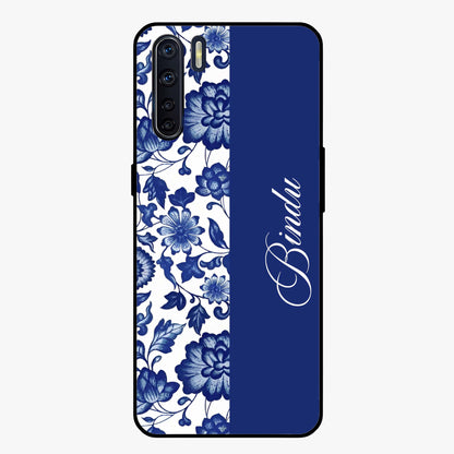 Blue Vintage Floral Pattern Glass Case upright view showcasing timeless floral illustration with vintage inspired style.