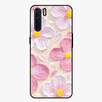 Blush Bloom Texture Glass Case showing flat back view with soft blush floral texture artwork and glossy glass finish.