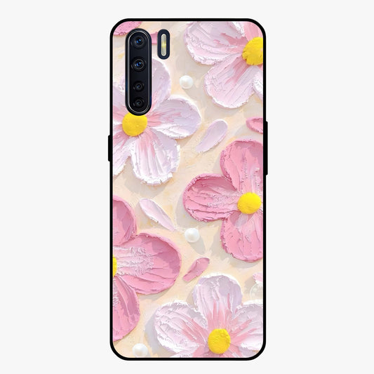 Blush Bloom Texture Glass Case showing flat back view with soft blush floral texture artwork and glossy glass finish.