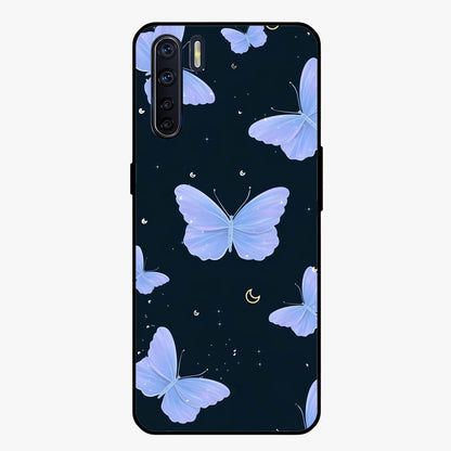 Butterfly With Stars Pattern Glass Case showing flat back view with butterfly and star pattern artwork and glossy glass finish.