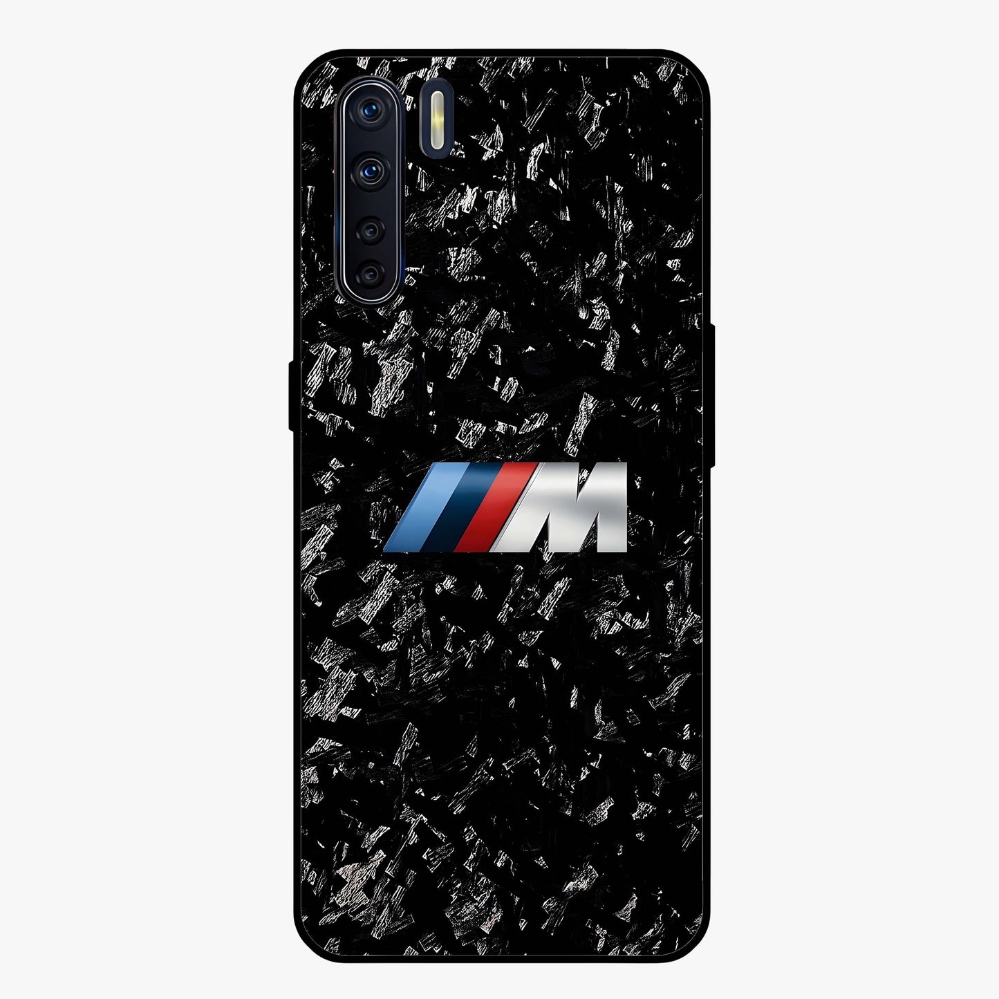Carbon Speed Mark Glass Case showing flat back view with sporty carbon pattern artwork and glossy glass finish.