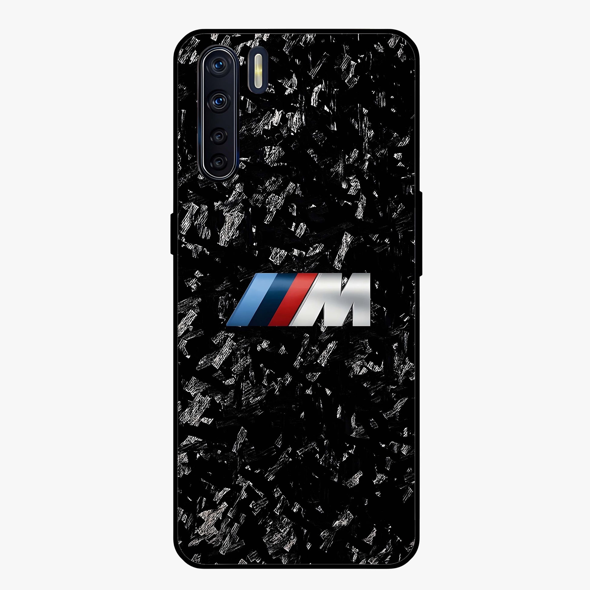 Carbon Speed Mark Glass Case showing flat back view with sporty carbon pattern artwork and glossy glass finish.