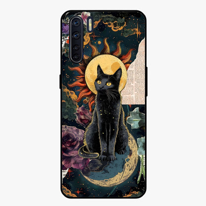 Celestial Black Cat Glass Case showing flat back view with mystical black cat artwork and glossy glass finish.