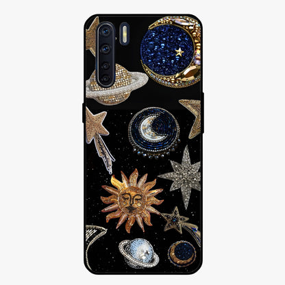 Celestial Gem Constellations Glass Case showing flat back view with sparkling constellation artwork and glossy glass finish.