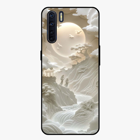 Celestial Origami Glass Case showing flat back view with artistic origami inspired celestial artwork and glossy glass finish.
