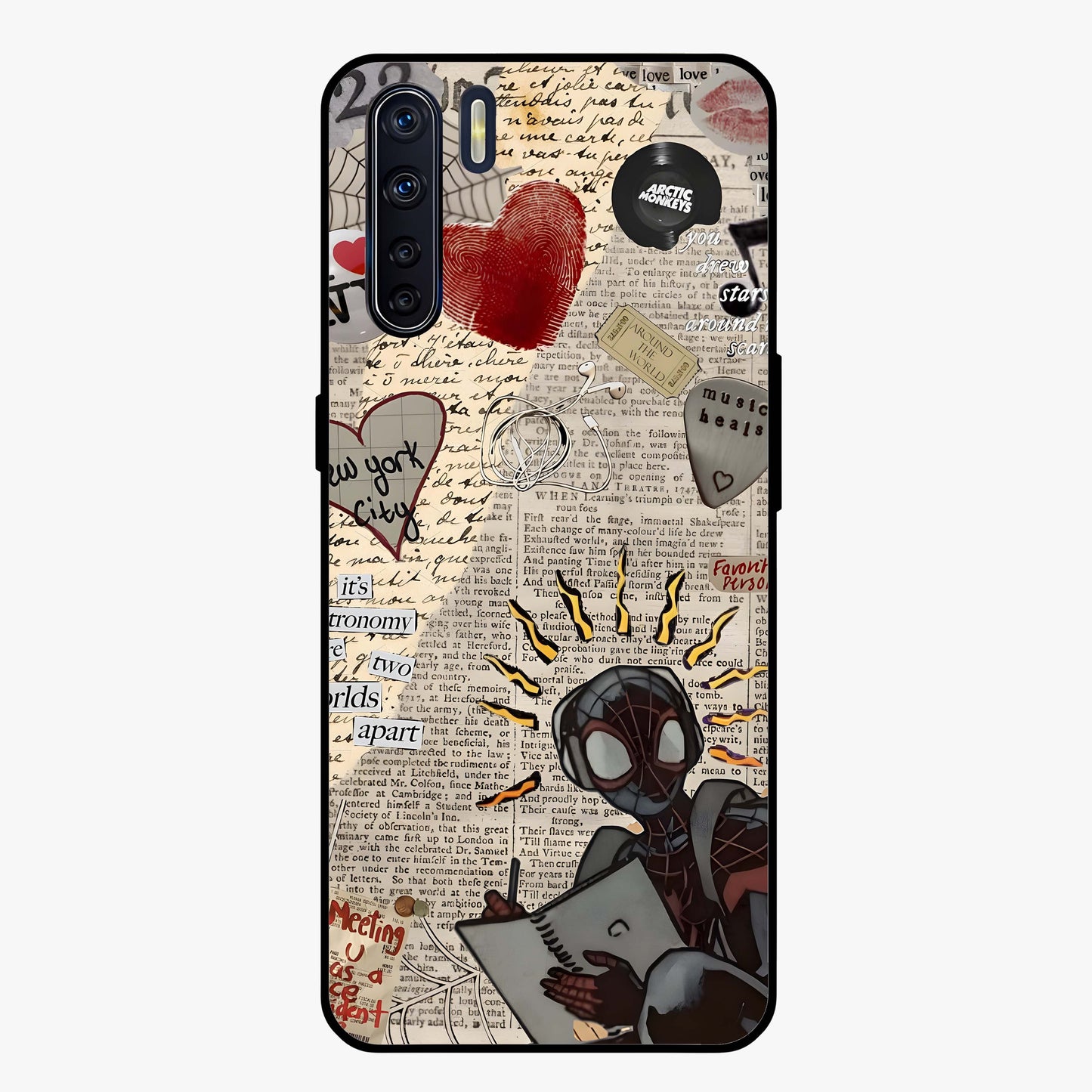 City Dream Sketch Glass Case showing flat back view with artistic city skyline sketch artwork and glossy glass finish.