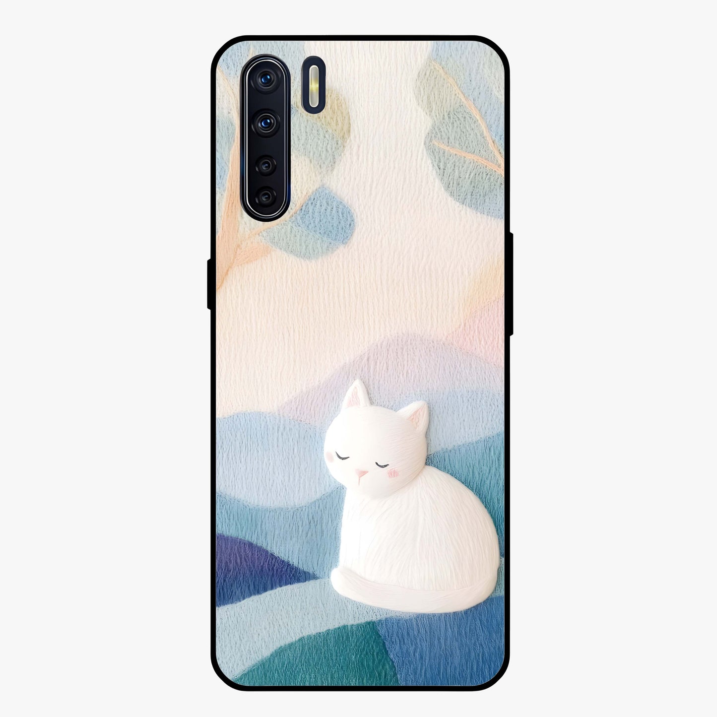 Cotton Dream Cat Glass Case showing flat back view with soft dreamy cat artwork and glossy glass finish.