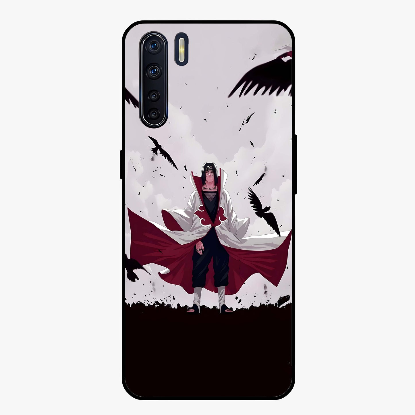 Crimson Crow Ascension Glass Case showing flat back view with mystical crow artwork and glossy glass finish.