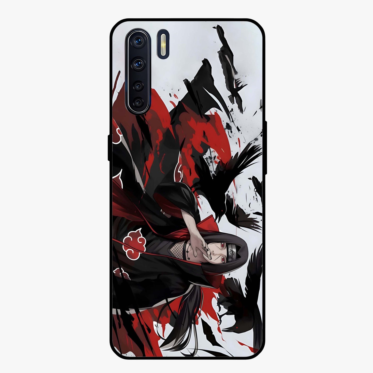 Crimson Crow Illusion Glass Case showing flat back view with artistic crow illusion artwork and glossy glass finish.
