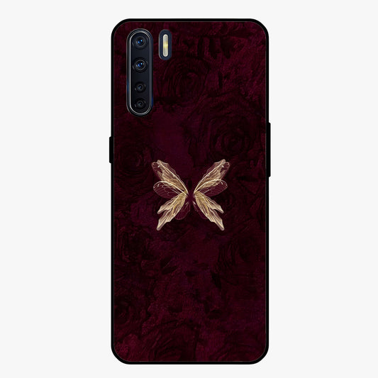 Crimson Fade Butterfly Glass Case showing flat back view with fading butterfly artwork and glossy glass finish.