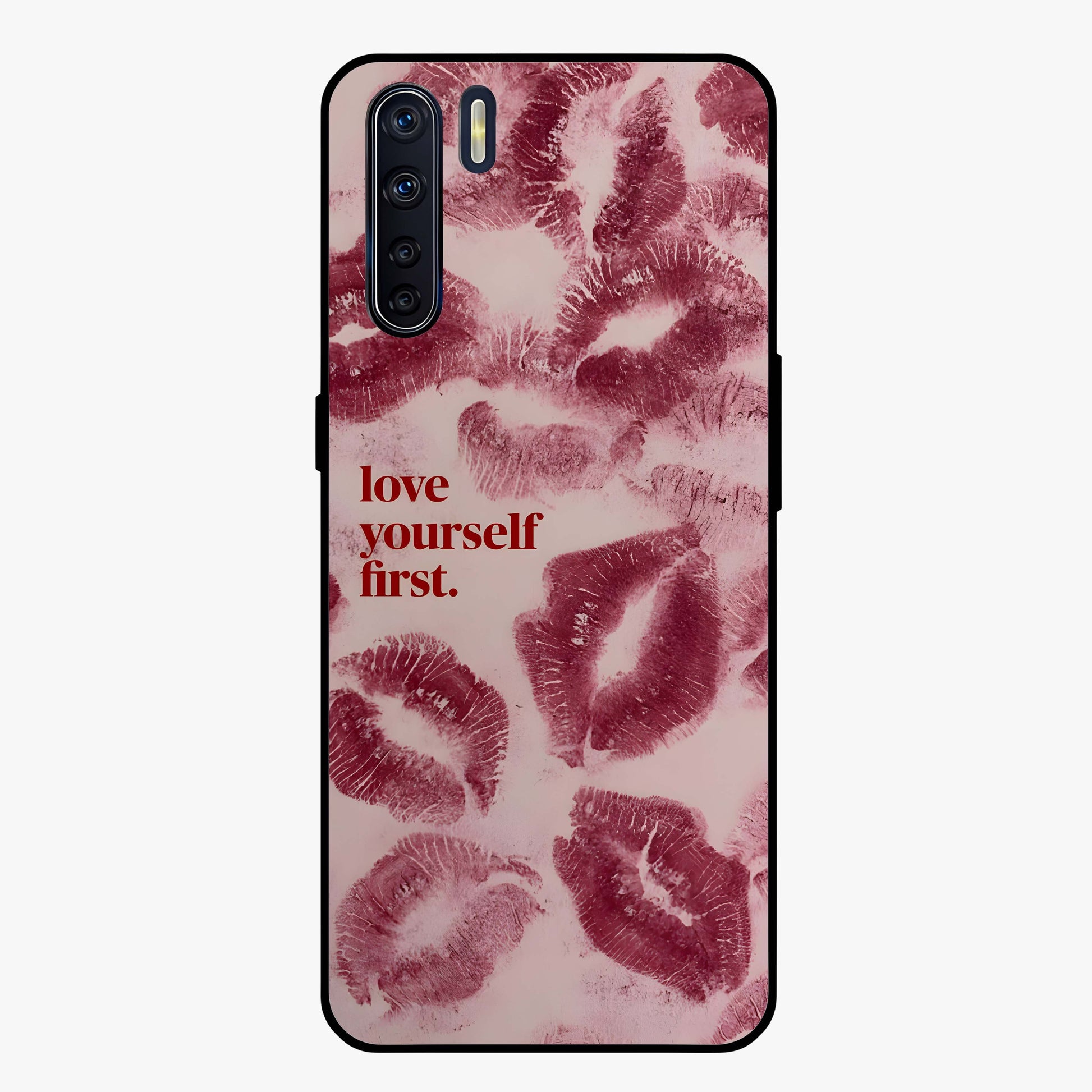 Crimson Kiss Love Glass Case showing flat back view with romantic crimson themed artwork and glossy glass finish.
