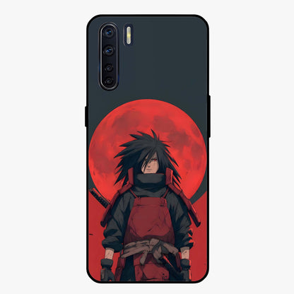 Crimson Moon Warlord Glass Case showing flat back view with mystical moon warrior artwork and glossy glass finish.