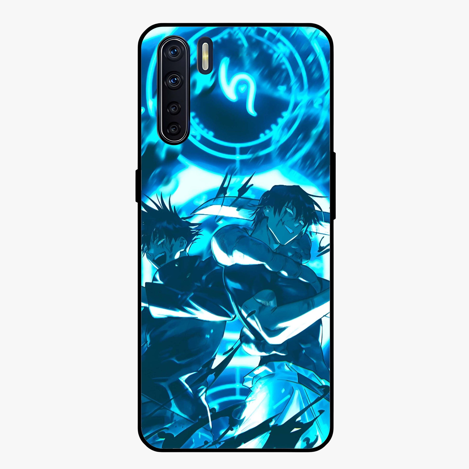 Cursed Energy Clash Glass Case showing flat back view with intense cursed energy artwork and glossy glass finish.