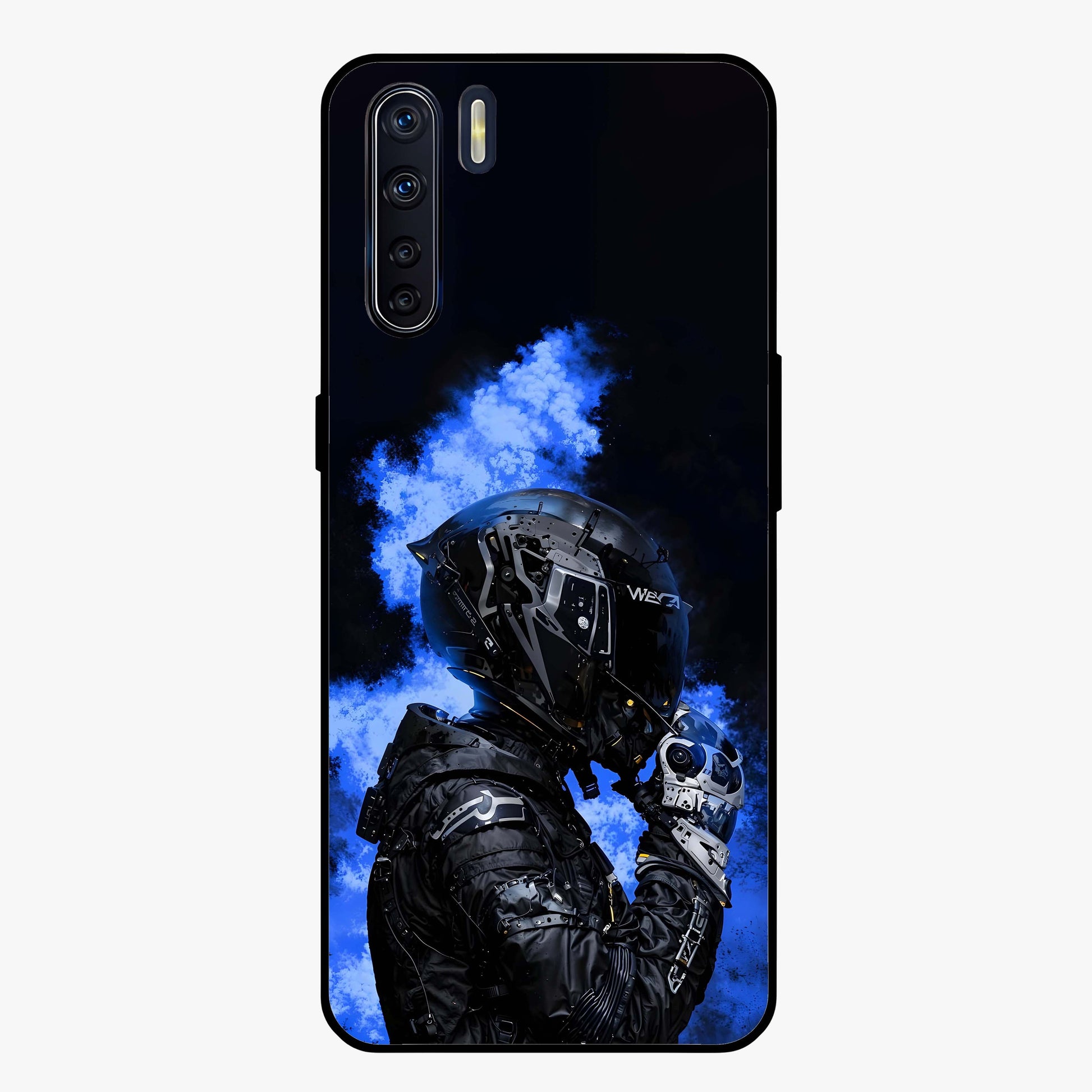 Cyber Sentinel Protocol Glass Case showing flat back view with futuristic cyber themed artwork and glossy glass finish.