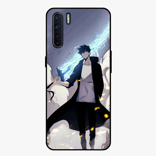 Dark Lightning Anime Warrior Glass Case showing flat back view with intense anime warrior artwork and glossy glass finish.