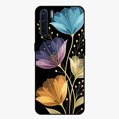 Delicate Multicolor Flowers Glass Case showing flat back view with vibrant floral artwork and glossy glass finish.