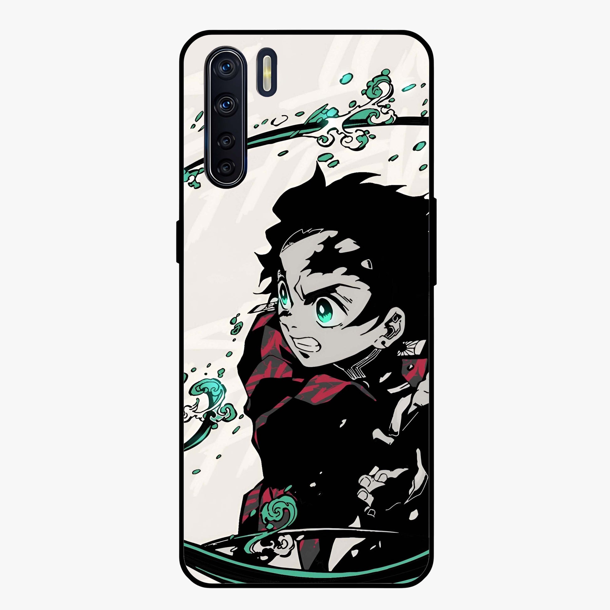 Demon Slayer Glass Case showing flat back view with bold anime inspired artwork and glossy glass finish.