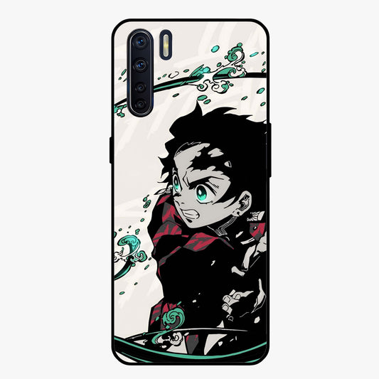 Demon Slayer Glass Case showing flat back view with bold anime inspired artwork and glossy glass finish.