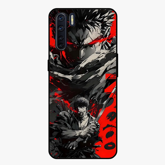 Demon Sword Resolve Glass Case showing flat back view with fierce sword warrior artwork and glossy glass finish.