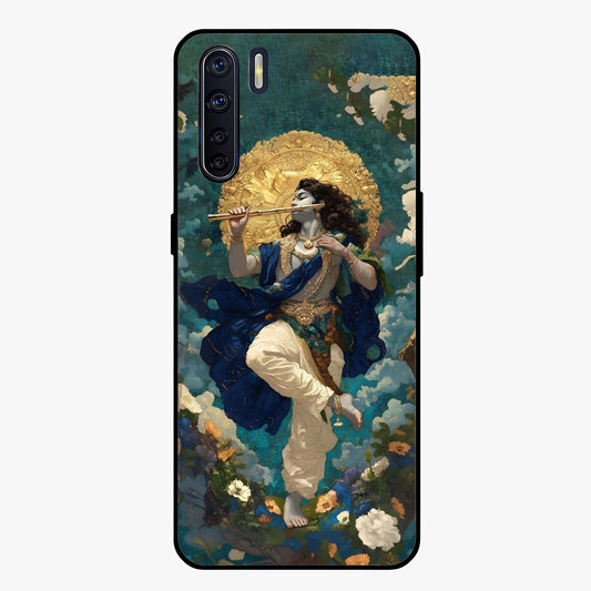 Divine Krishna Art Glass Case showing flat back view with Lord Krishna artwork and glossy glass finish.