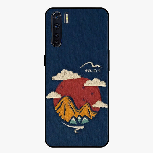 Dream Beyond Mountains Glass Case showing flat back view with scenic mountain landscape artwork and glossy glass finish.