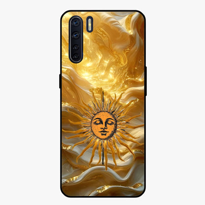 Eternal Golden Glow Glass Case showing flat back view with radiant golden themed artwork and glossy glass finish.